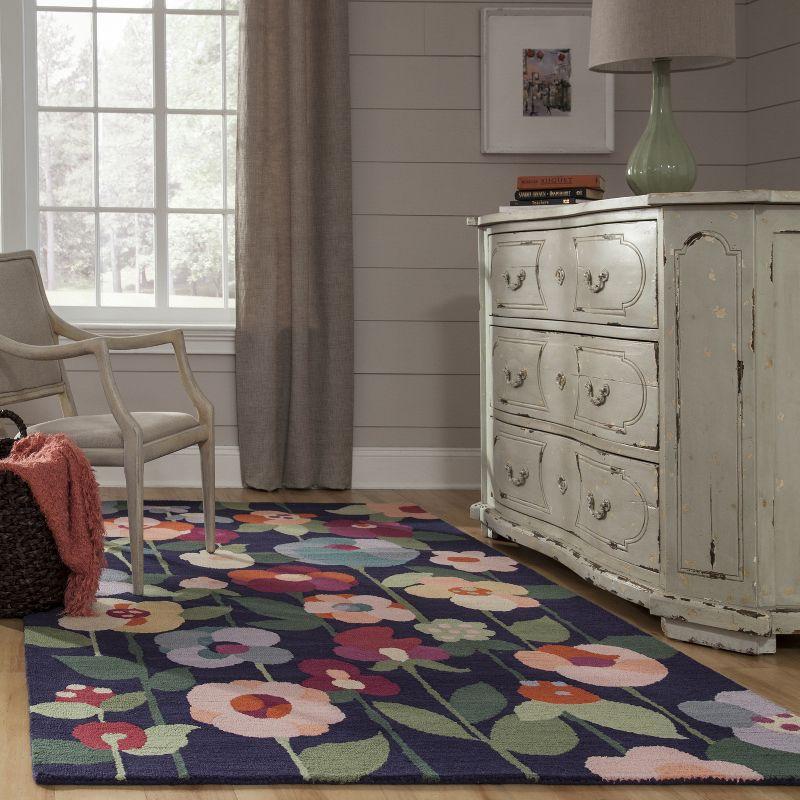 Wade Logan® Brooklington Floral Handmade Hooked Wool Navy/Pink Area Rug