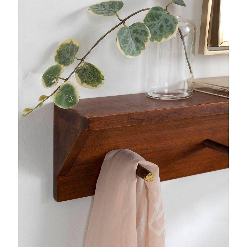 18"x5" Hinter Wood Shelf with Pegs Walnut Brown - Kate & Laurel All Things Decor: Midcentury Design, Gold Accents
