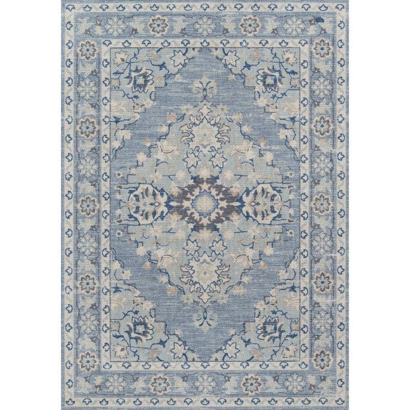 5'3"x7'6" Anatolia Marquis Area Rug Blue - Momeni: Wool & Nylon, Botanical Pattern, Bohemian Style, Low Pile