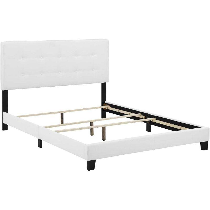 King White Upholstered Wood Frame Bed with Tufted Headboard