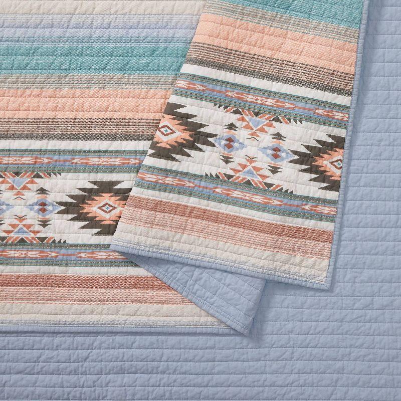 Sunset Canyon Cotton Bedding - Blue/Coral/Beige Quilt Set