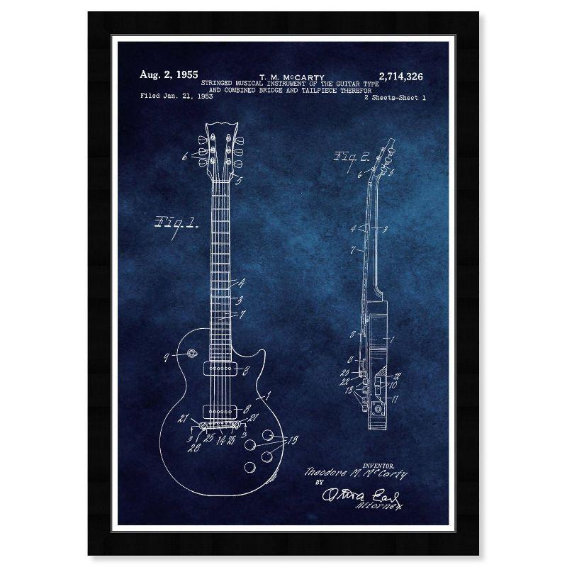 Wynwood Studio 15"x21" Gibson Les Paul Guitar 1955 Blue Chalkboard Wall Art Black Frame: Modern Canvas, Wood Composite, Vertical Layout