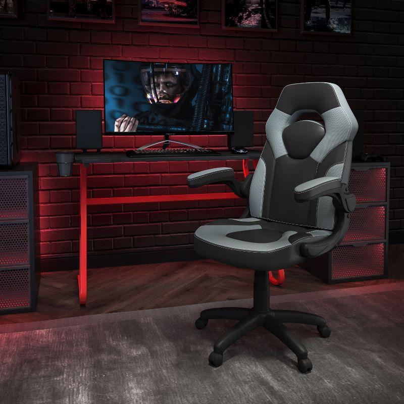 Gray and Red Gaming Desk with Ergonomic Chair Set