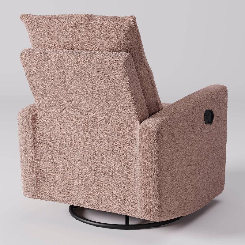 CorLiving Caillie Boucle Glider Recliner Chair Pink: Upholstered Swivel, 300lb Capacity, Contemporary Design