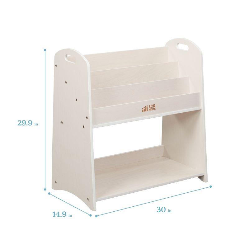 White Wash Birch 3-Shelf Kids Book Display with Handles