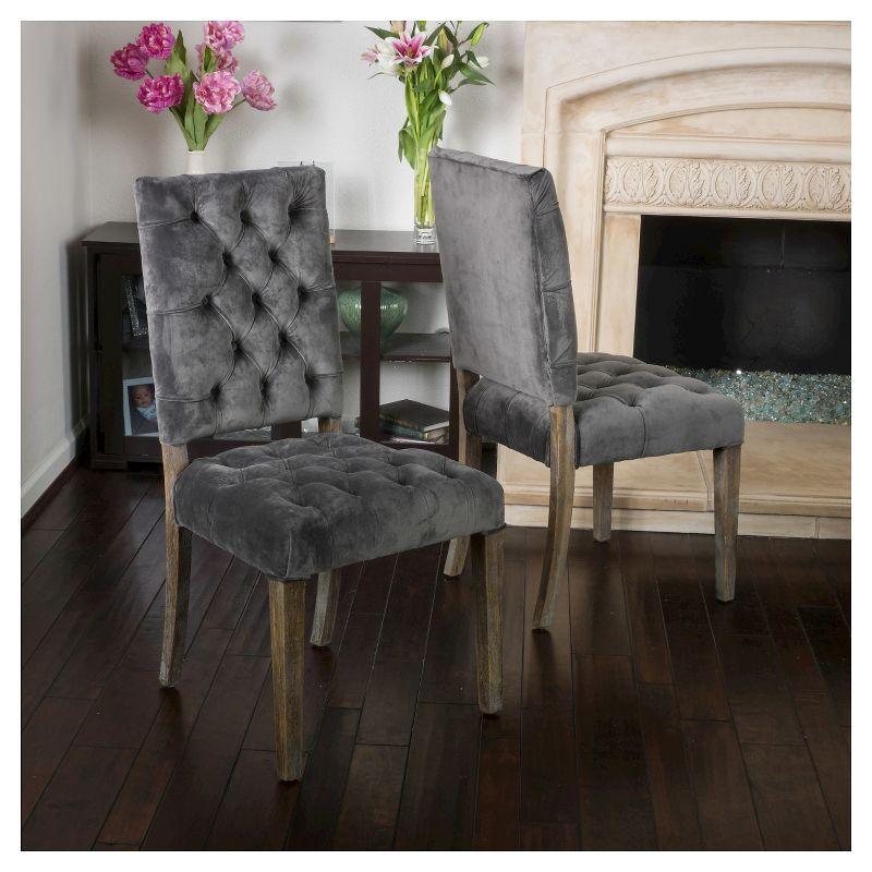 Set of 2 Saltillo New Velvet Dining Chair Charcoal - Christopher Knight Home: Upholstered, Button Tufted