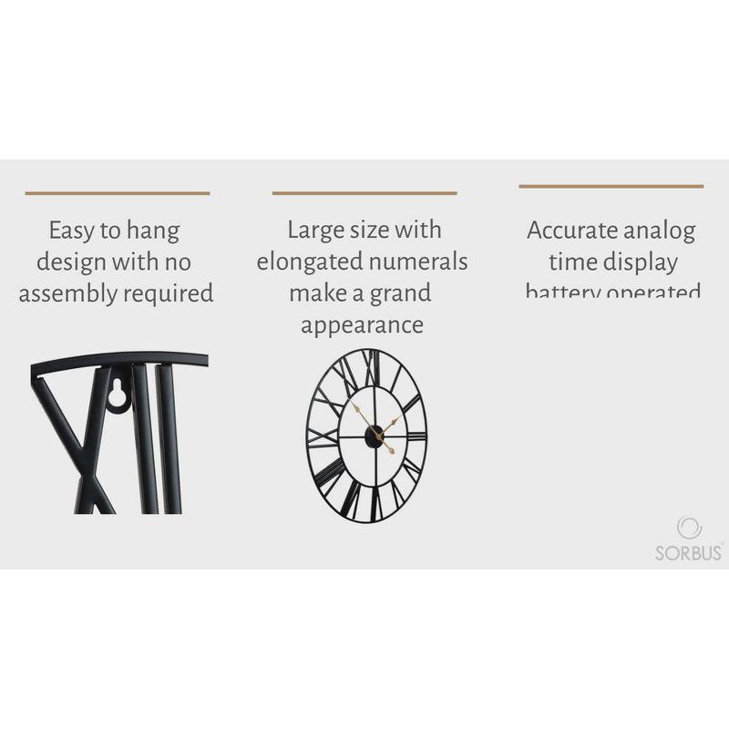 Sorbus Large Wall Clock for Living Room Decor - Roman Numeral Wall Clock for Kitchen - 16 inch Wall Clock Decorative (Silver)
