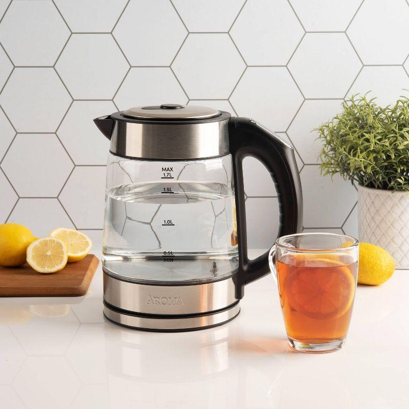 Aroma 1.7L Digital Programmable Kettle with Illumination: Borosilicate Glass, Automatic Shut-Off, Water Level Viewer