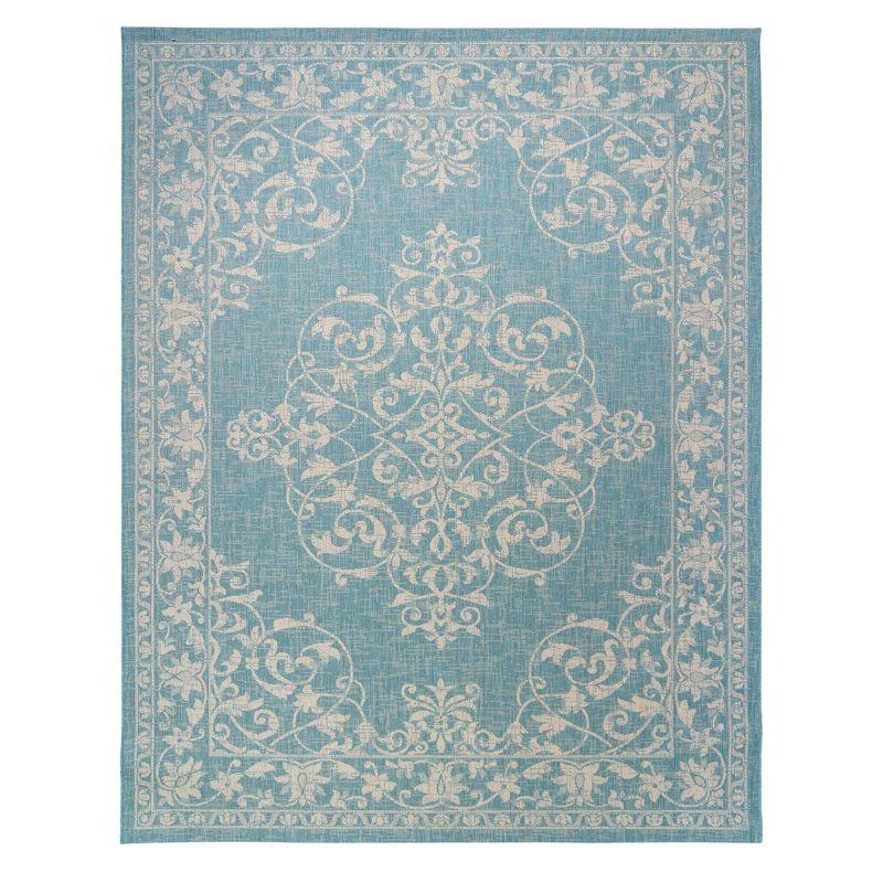 Gertmenian Paseo Ryoan Oasis Blue Traditional Floral Medallion Flatweave Indoor/Outdoor Area Rug