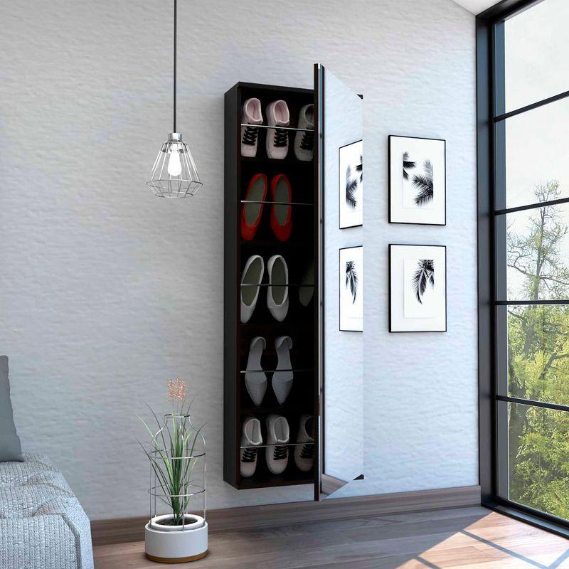 Depot E-Shop Wall Shoe Rack 54" H, One Mirror, One Door, Five Internal Storage Shelves, Approximate Capacity for Ten Shoes