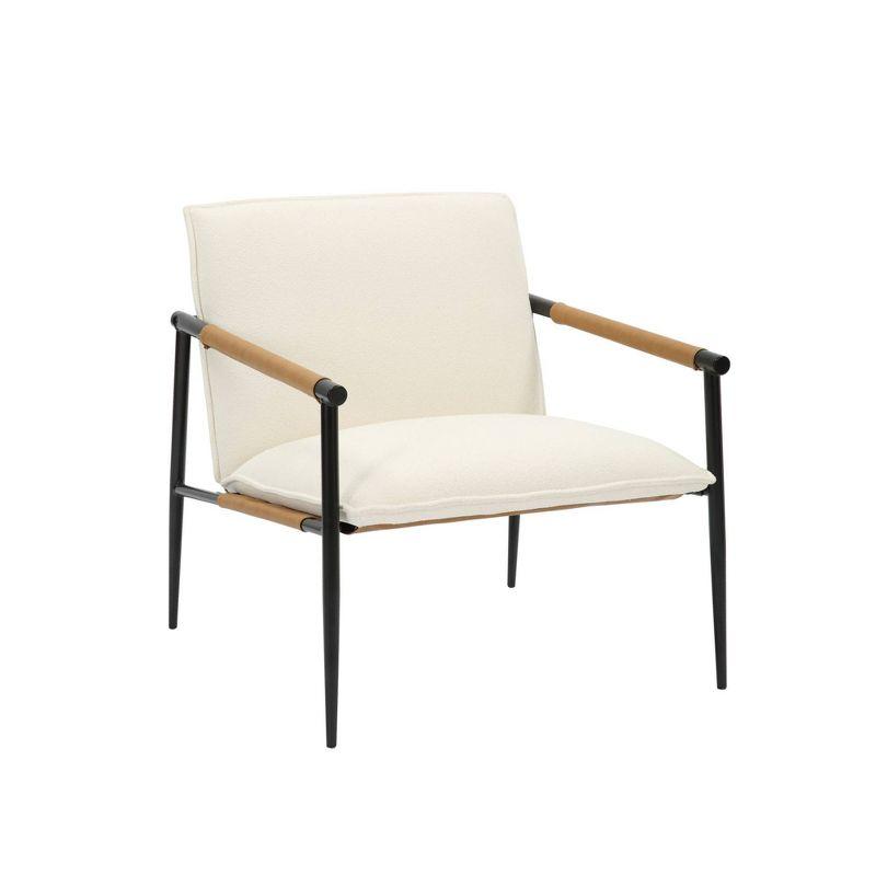 Nathan James Metal Accent Chair Boucle Fabric: Upholstered Lounge Armchair for Bedroom, Cotton & Faux Leather