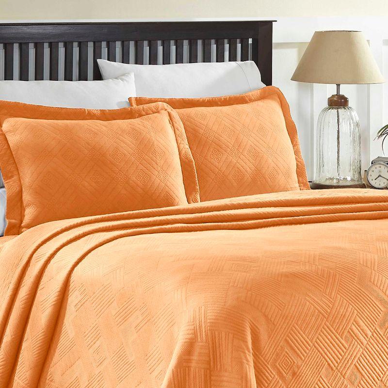 Geometric Fret Cotton Matelasse Decorative Bedspread and Pillow Sham Set, Twin, Salmon - Blue Nile Mills