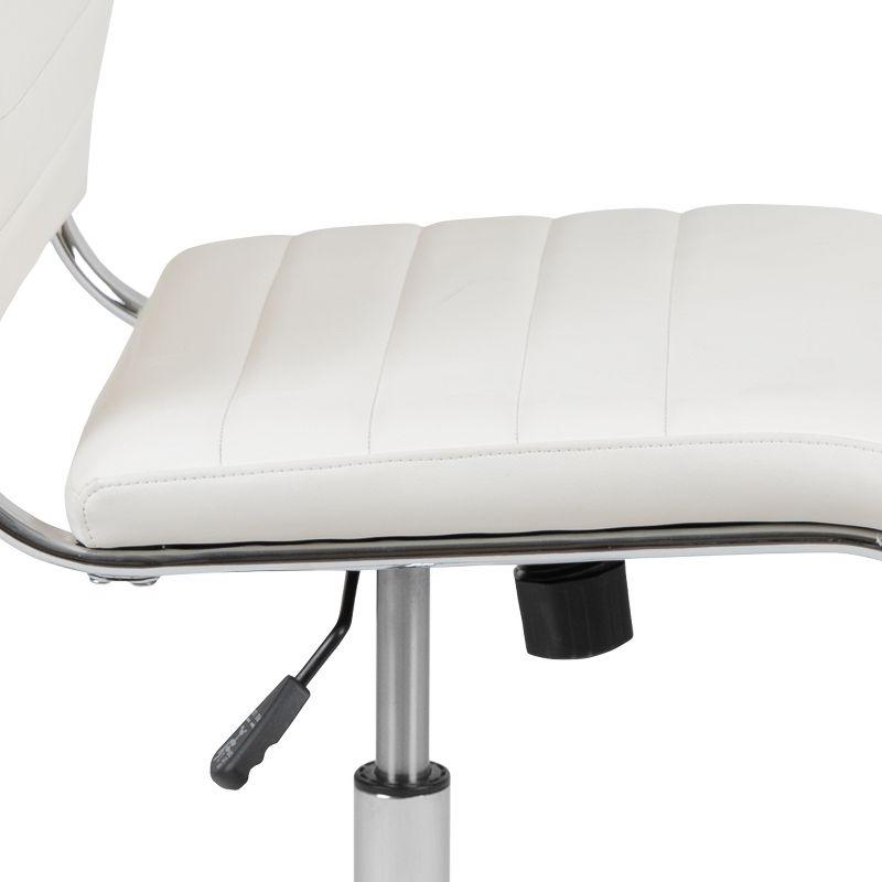 Merrick Lane White Ergonomic Swivel Office Chair Ribbed Faux Leather Back and Seat Mid-Back Armless Computer Desk Chair with Chrome Base