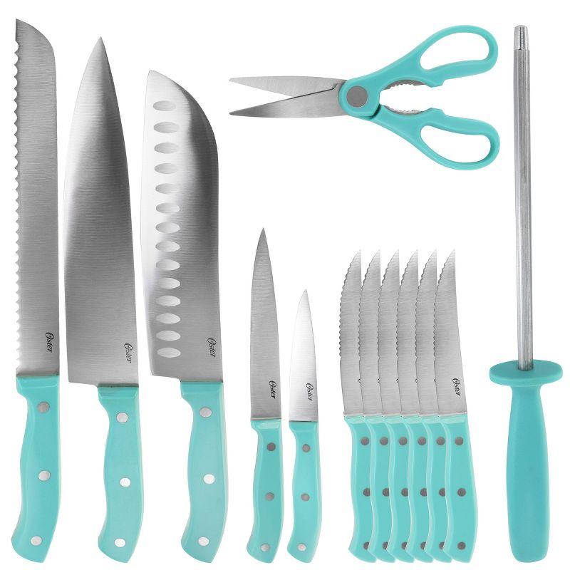 Evansville 14-Piece Light Blue Stainless Steel Cutlery Set with Block