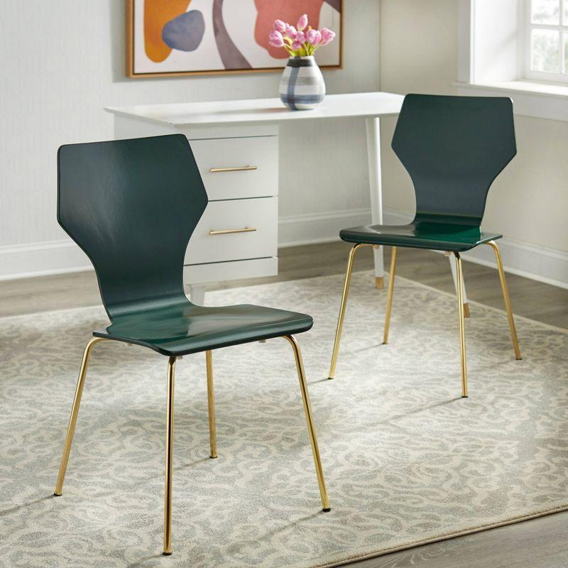 Set of 2 Enna Mid-Century Modern Bentwood Dining Chairs Dark Green - Angelo:Home