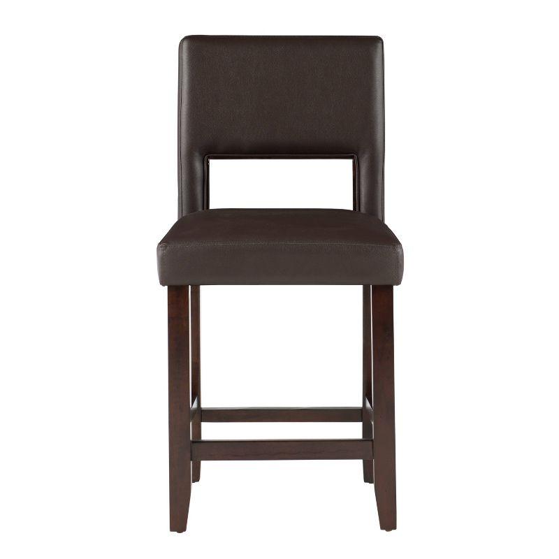 Dark Brown Wood and Leather Counter Stool, 24"