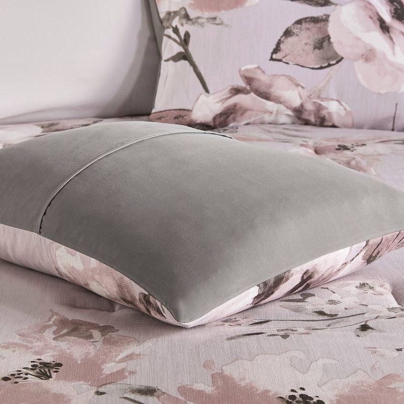 Gray Floral Microfiber Full Comforter Set with Shams