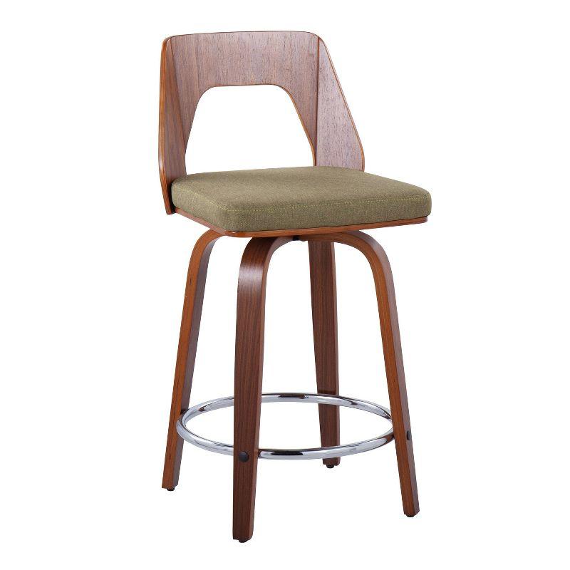 Mid-Century Modern Green Walnut Swivel Counter Stool, Set of 2