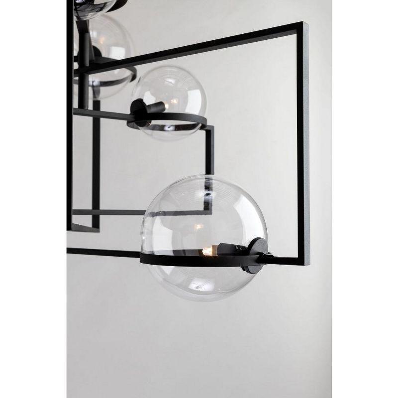 Elliot Textured Black Iron Globe Chandelier with Clear Glass Shades