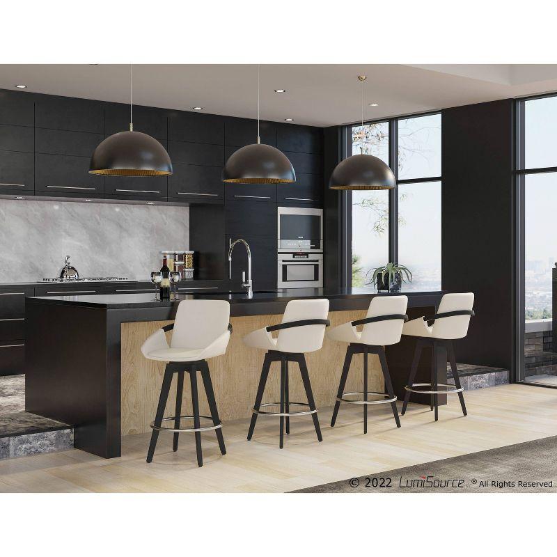 Set of 2 Cosmo PU Leather/Metal/Wood Counter Height Barstools Black/Chrome/Cream - LumiSource: Swivel Seat, Chrome Footrest, Faux Leather
