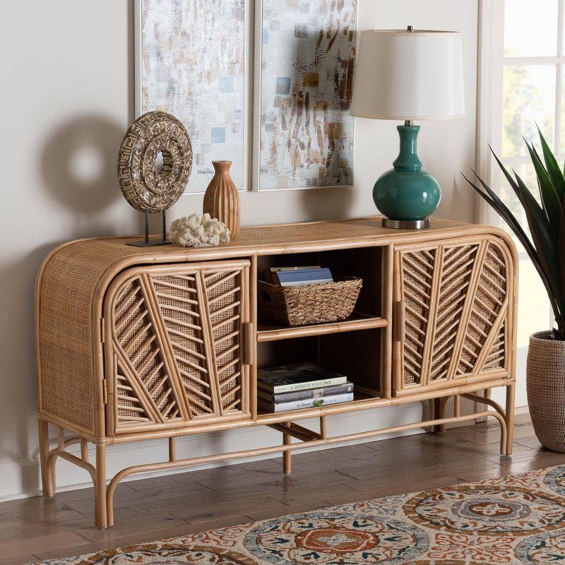 bali & pari Carabella Natural Rattan 2 Door Storage Cabinet Natural: Fixed Shelves, No Assembly Required