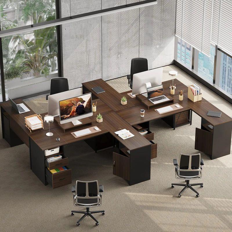 Bestier L Shaped Desk with Drawers 63" Office Computer Desk with Monitor Stand, Gray Wash