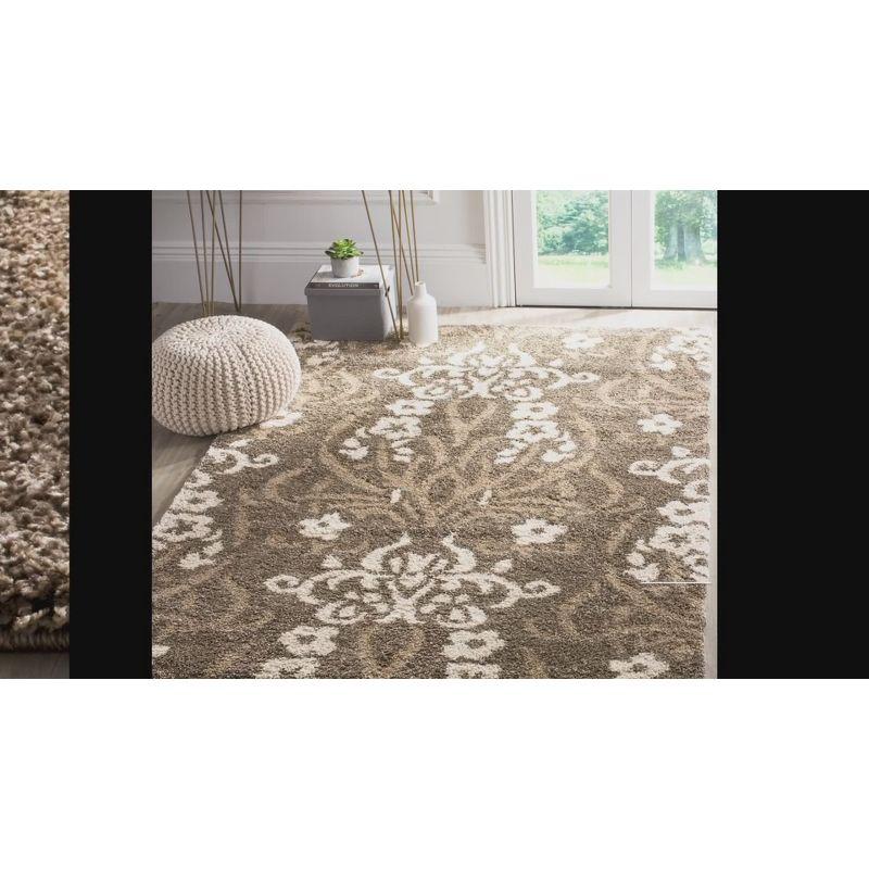 Elegant Gray Floral Shag Area Rug, Hand-Knotted 4' x 6', Easy Care