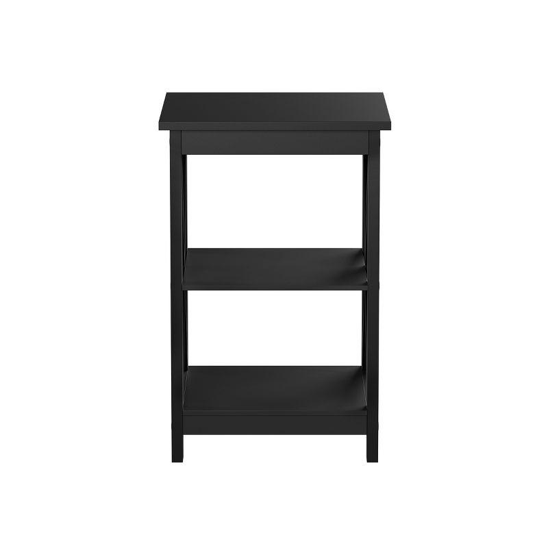 Lavish Home End Table with Two Shelves, X-Leg Design, and Wooden Stand, Black