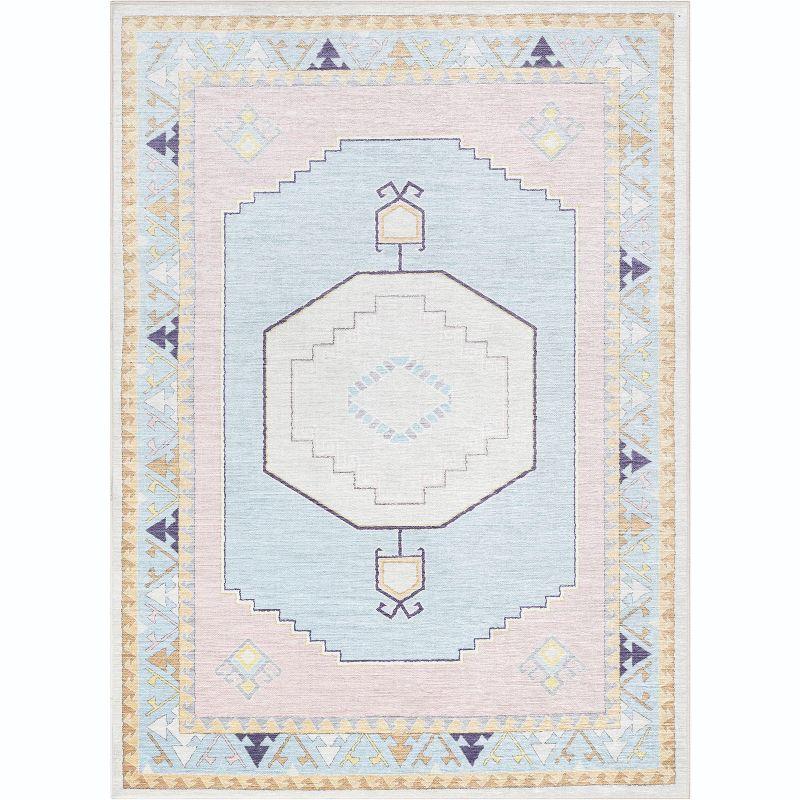 Apollo Well Woven Kids Rugs Ethnic Soft Medallion Modern Pink Light Blue Area Rug