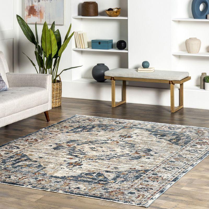 Reversible 6' Square Gray Synthetic Easy-Care Area Rug