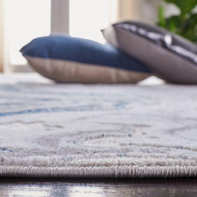 Grey and Blue Abstract Stain-Resistant Synthetic Runner Rug