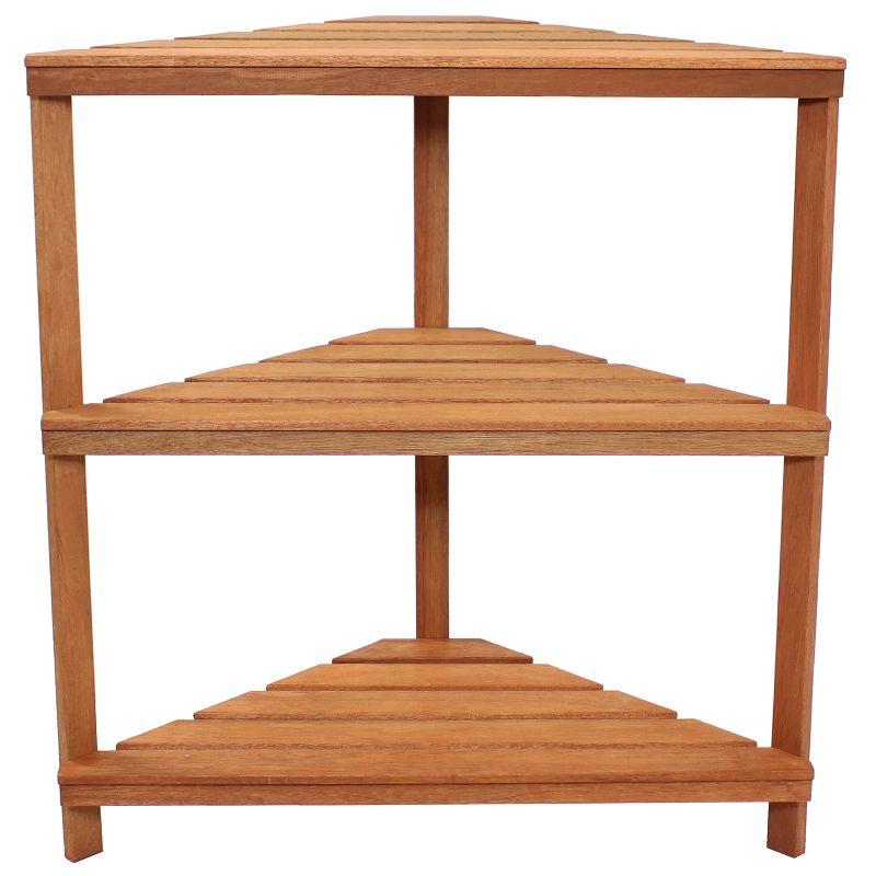 Sunnydaze Indoor/Outdoor Meranti Wood with Teak Oil Finish 3-Tiered Corner Flower Plant Stand Shelf Display - 36" - Brown