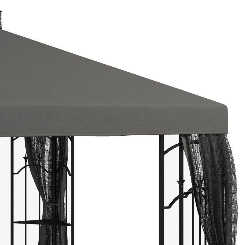 Outsunny Steel Outdoor Patio Gazebo Canopy with Removable Mesh Curtains, Display Shelves, & Steel Frame