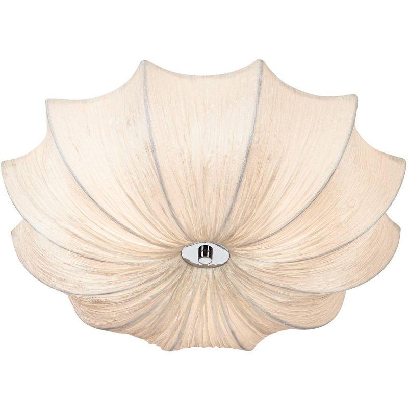 Contemporary 21" Chrome Flush Mount Ceiling Light with Ivory Fabric Bowl