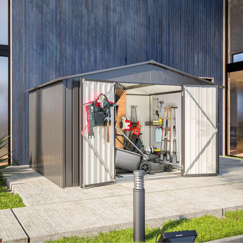 Wentygam 10X8 FT Outdoor Storage Shed, All Weather Metal Sheds With Lockable Doors, Tool Shed For Garden, Patio, Backyard, Lawn, Black