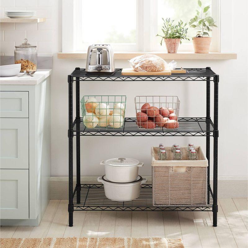 Adjustable Black 3-Tier Wide Wire Shelving Unit