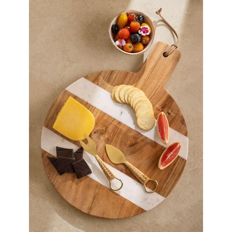 Round Acacia Wood and Marble Charcuterie Board, 19"