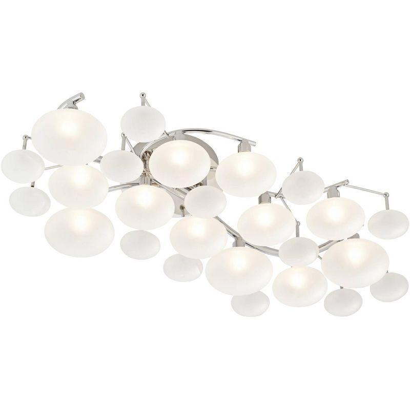 Possini Euro Design Lilypad Modern Ceiling Light Semi Flush Mount Fixture 30" Wide Chrome 12-Light Frosted Opal Glass for Bedroom Kitchen Living Room