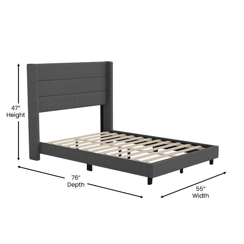 Flash Furniture Full Size Upholstered Platform Bed with Wingback Headboard-Charcoal Faux Linen