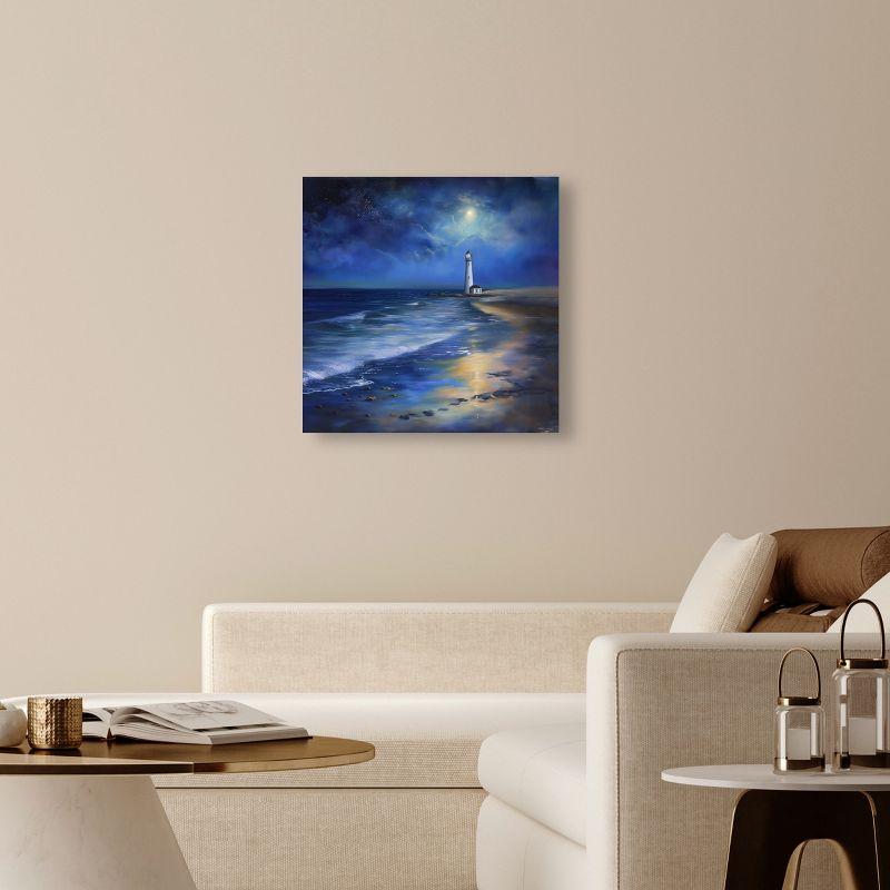 Art Remedy Lighthouse At Night Coastal Wall Art by Art Remedy
