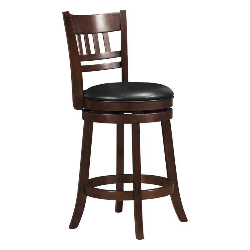 Cherry Wood Swivel Counter Stool with Black Faux Leather