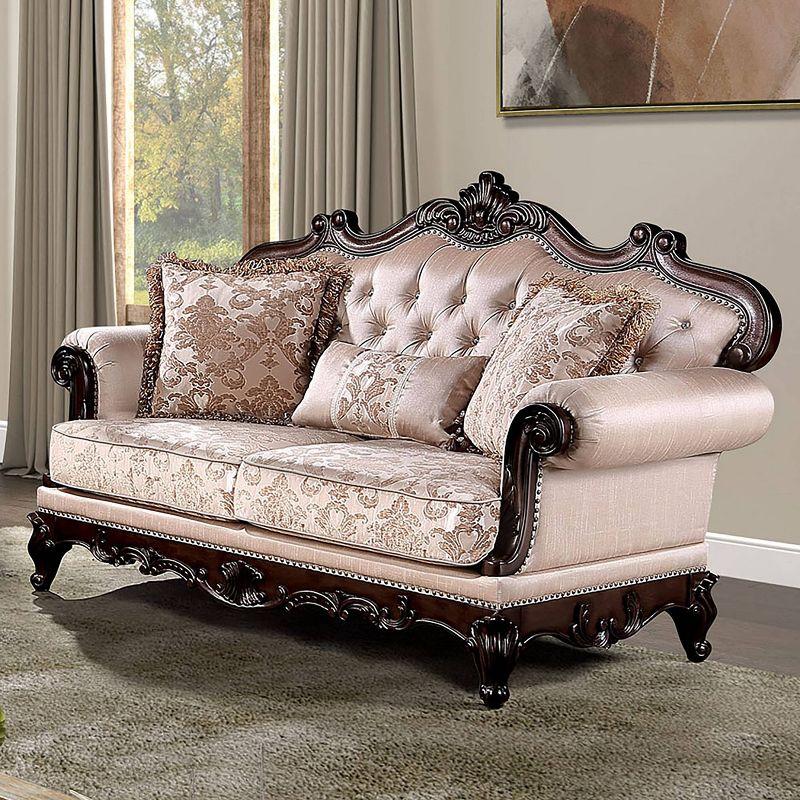 HOMES: Inside + Out Alsace 48.5" Loveseat Traditional Button Tufted Dark Cherry/Light Brown