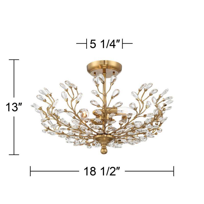 Elegant Brass Vine 24" Semi-Flush Bowl Ceiling Light with Crystal Accents