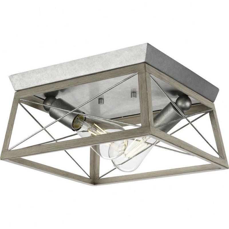 Progress Lighting Briarwood 2-Light Flush Mount, Galvanized Steel, Faux-Painted Wood Enclosure