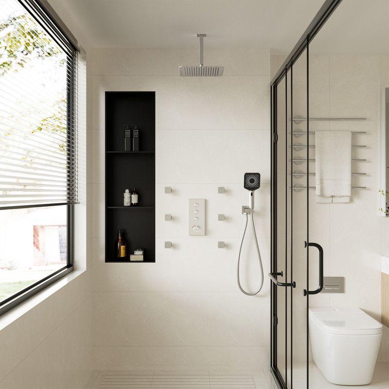 CASAINC 12'' Ceiling Mounted Square Shower System with Handheld Sprayer & 6 Body Jets, Brushed Nickel