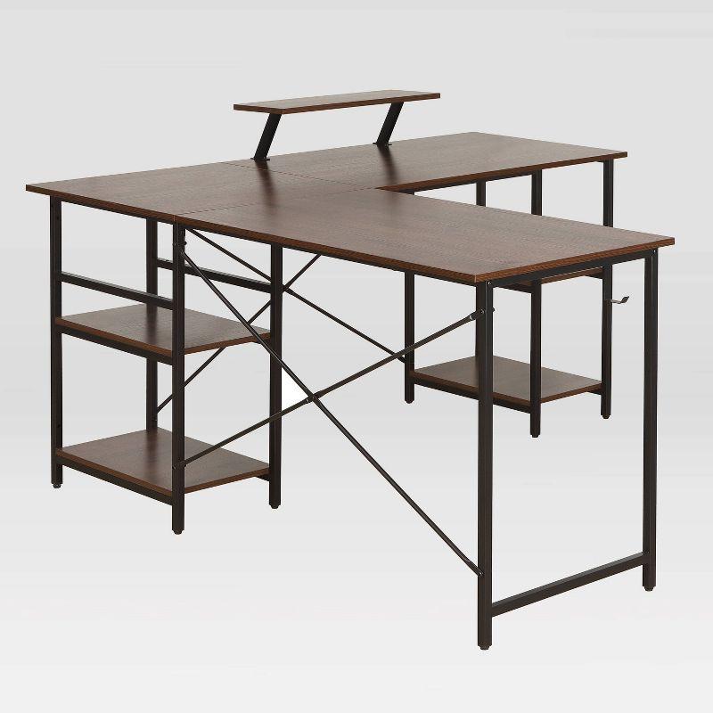 Inbox Zero Techni Mobili L-Shape Industrial Desk With Storage Shelves | Wayfair