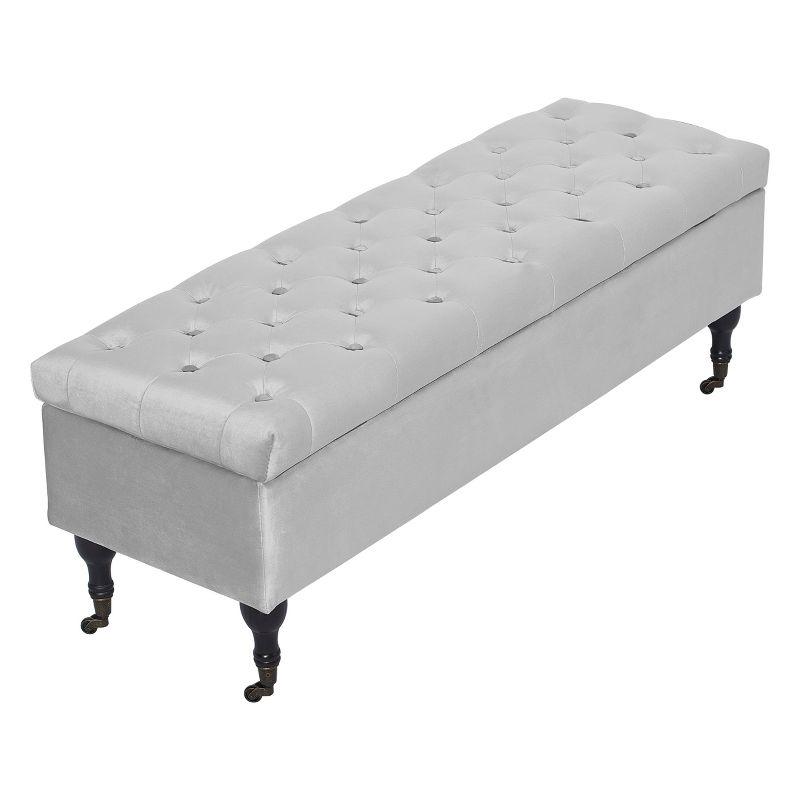 Collette Tufted Storage Bench Pearl Gray Velvet - Adore Decor: Upholstered Ottoman with Hinged Lid, Bedroom Furniture