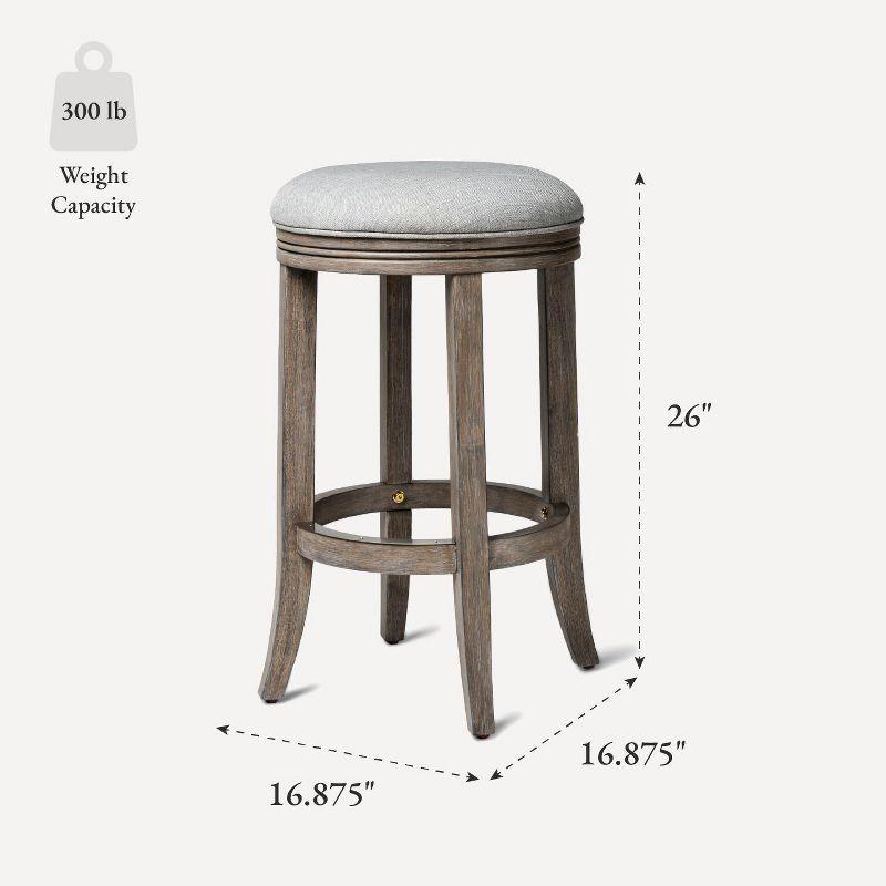 Maven Lane Eva Counter Stool in Reclaimed Oak Finish with Ash Grey Fabric Upholstery