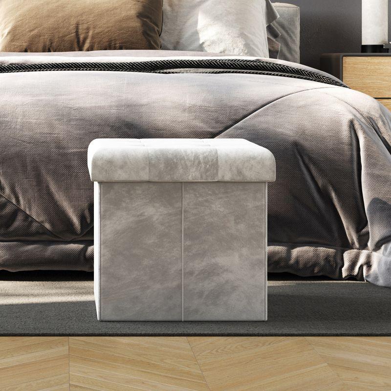 Premium Gray Velvet 15'' Multipurpose Tufted Storage Ottoman