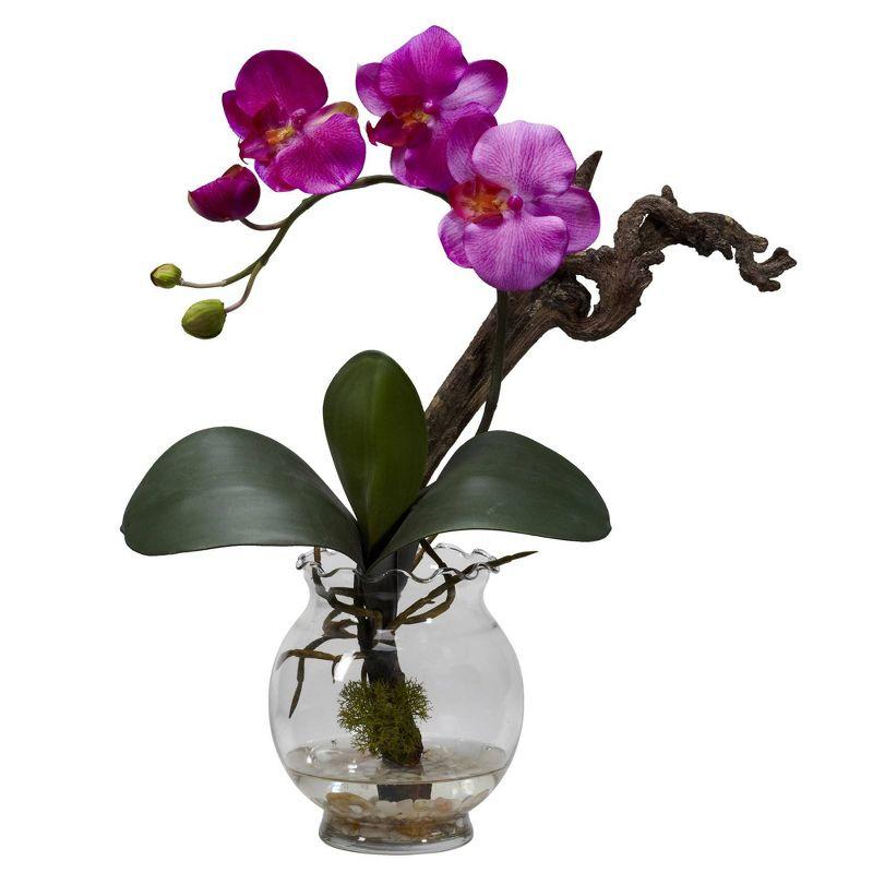 Nearly Natural Mini Phalaenopsis with Fluted Vase Silk Flower Arrangement, Purple